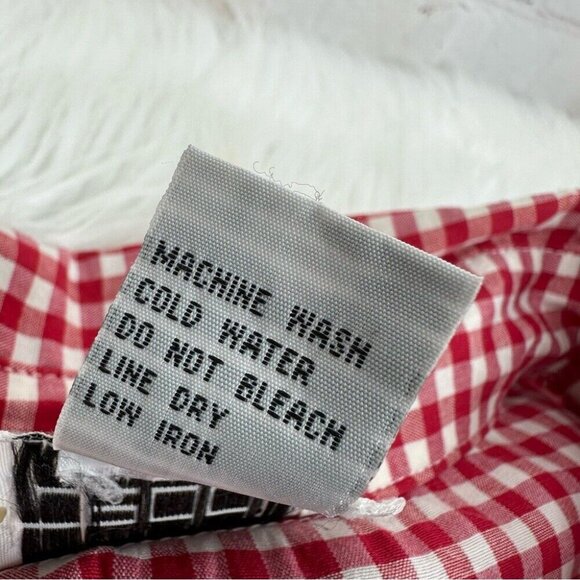 Teddi Women’s Red Check Embroidered Fruit Roll Tab Sleeve Button Down Top 3X/C63 - Picture 9 of 13